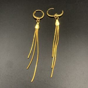 Fringe Dangle Drop Earrings Gold Tone 3 Strands